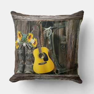 Western Horse Cowboy Stiefel Gitarre Sonnenblumen Kissen