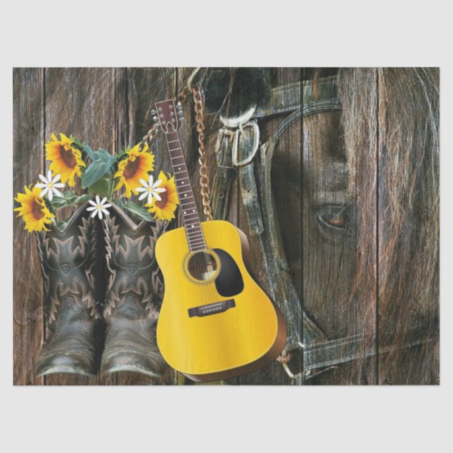 Western Horse Cowboy Stiefel Gitarre Sonnenblumen Seidenpapier (Vorderseite)