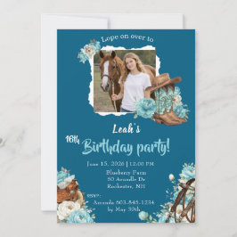 Western Horse Floral Birthday Invitation – Navy Einladung