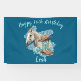 Western Horse Floral Equestrian- Navy Banner