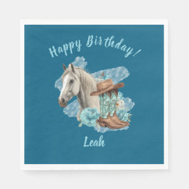 Western Horse Floral Equestrian- Navy Napkins Serviette