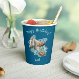 Western Horse Floral Equestrian- Navy Pappbecher