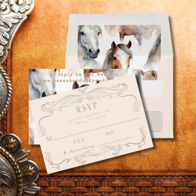 Western Horse Lovers Pink Wedding Carte RSVP (Créateur téléchargé)