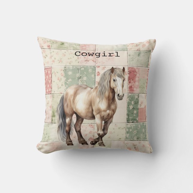 Western Horse Pink Floral quilt Kissen (Vorderseite)