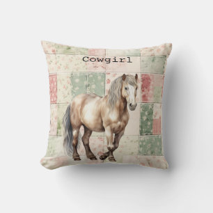 Western Horse Rosa Blumen Quilt Kissen