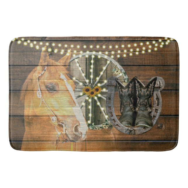 Western Horse Wagon Wheel Cowboy Boots Badematte (Vorderseite)