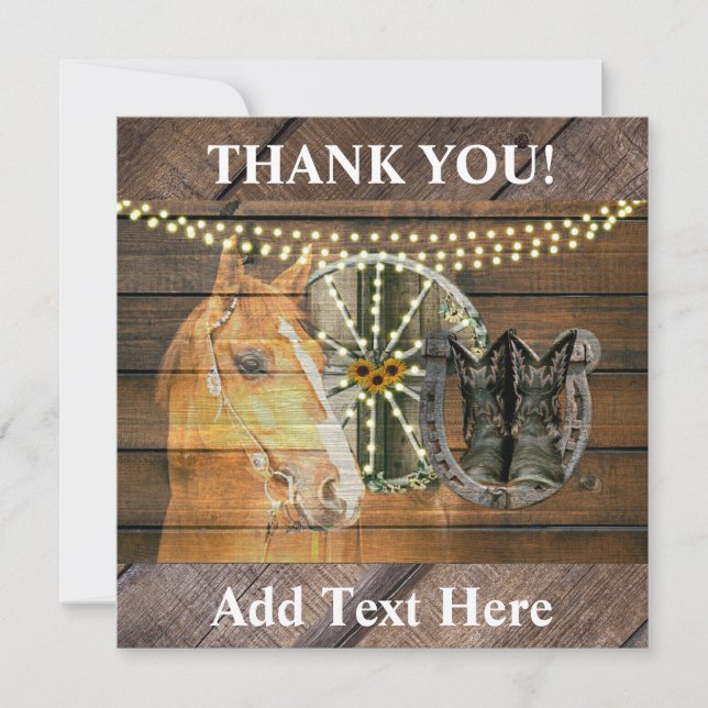 Western Horse Wagon Wheel Cowboy Boots Dankeskarte (Vorderseite)