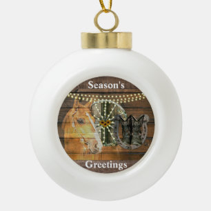 Western Horse Wagon Wheel Cowboy Boots Keramik Kugel-Ornament