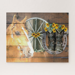 Western Horse Wagon Wheel Horseshoe Cowboy Boots