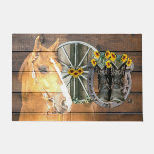 Western Horse Wagon Wheel Horseshoe Cowboy Boots Fußmatte