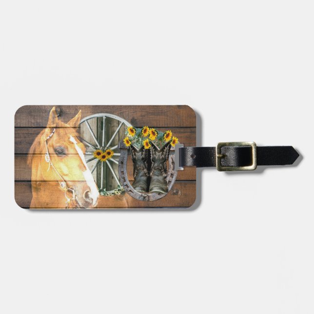 Western Horse Wagon Wheel Horseshoe Cowboy Boots Gepäckanhänger (Vorderseite horizontal)