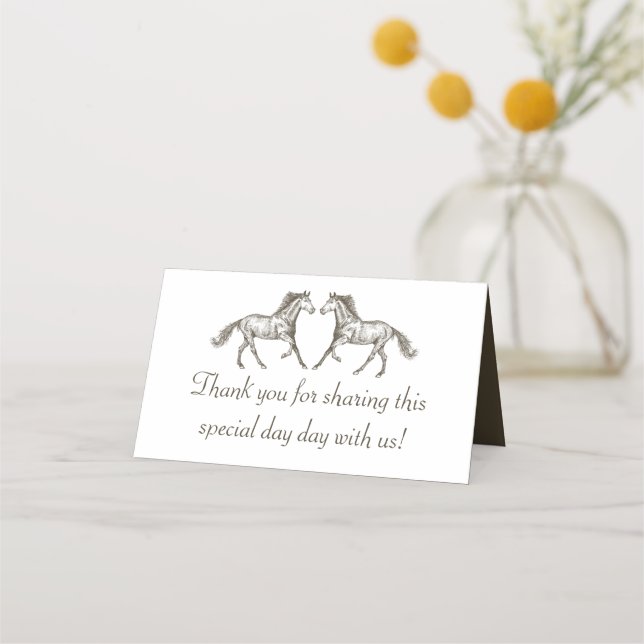 Western Horse Wedding Danke Country Brown Platzkarte (Vorderseite)