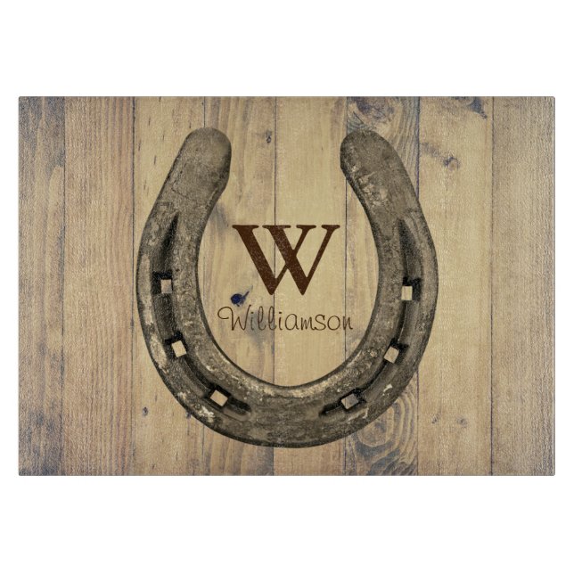Western Horseshoe & Barn Wood Planks Schneidebrett (Vorderseite)
