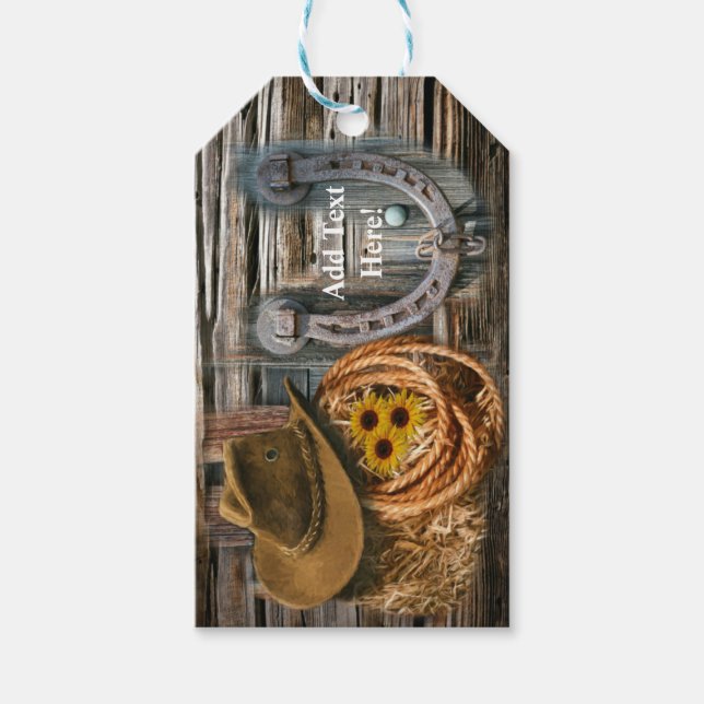 Western Horseshoe Cowboy Hat Lasso Geschenkanhänger (Vorderseite)