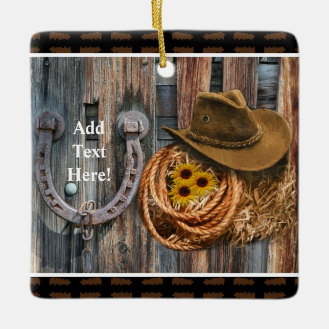 Western Horseshoe Cowboy Hat Lasso Keramikornament (Vorderseite)