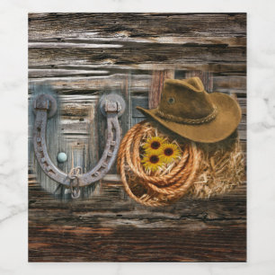 Western Horseshoe Cowboy Hat Lasso Weinetikett