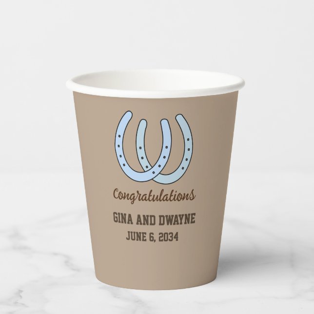 Western Horseshoe Hochzeit Personalisierter Papier Pappbecher (Vorderseite)