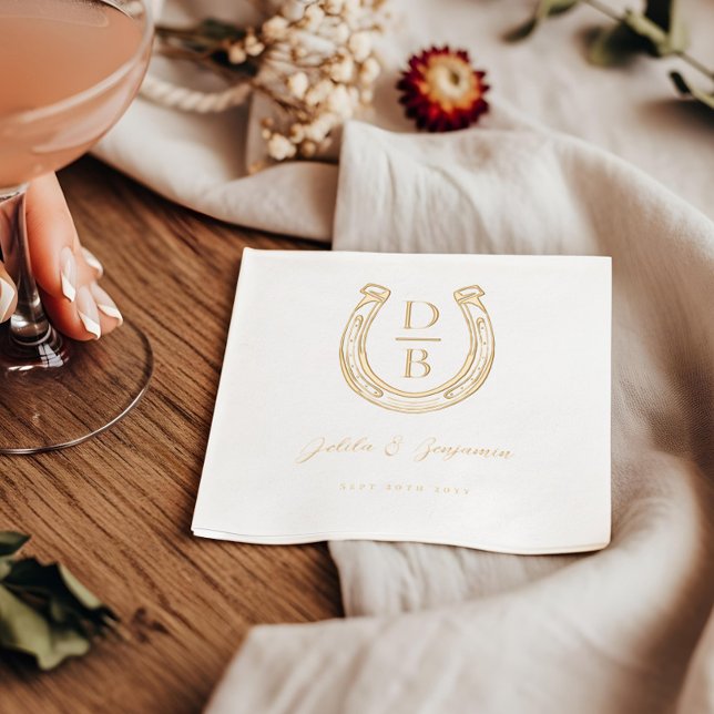 Western Horseshoe Nom personnalisé et Mariage de m (Western Horseshoe Custom Name & Monogram Wedding Foil Napkins)