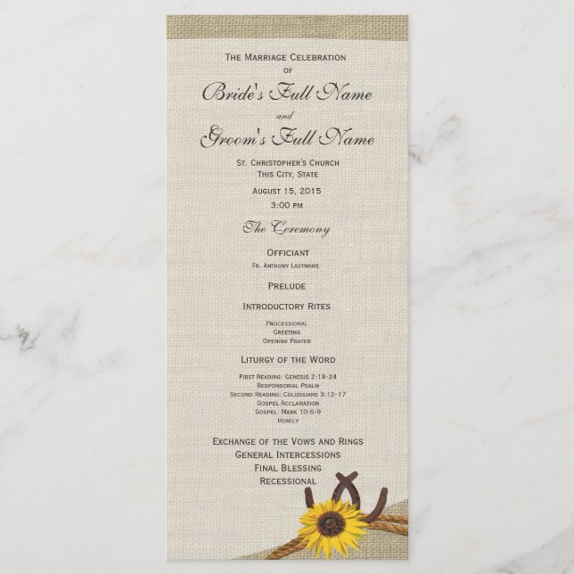 Western Horseshoes et programme de mariage de tour (Devant)