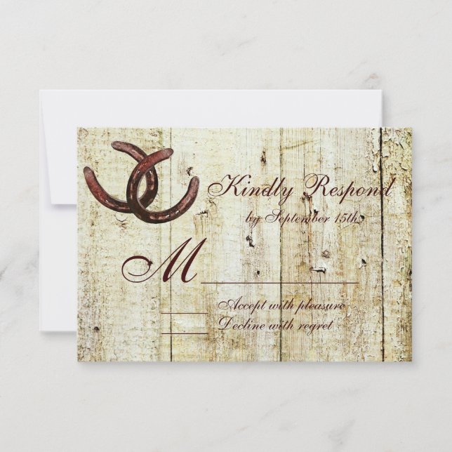 Western Horseshoes Grange Mariage en bois Cartes R (Devant)