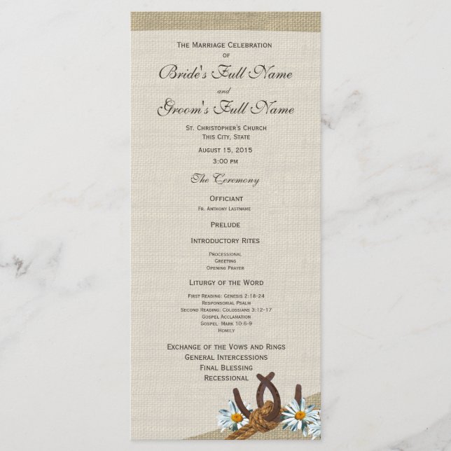 Western Horseshoes und Daisy Wedding Program Programm (Vorderseite)