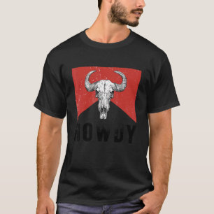 Western Howdy Bull Skull in Schwarz und Weiß T-Shirt