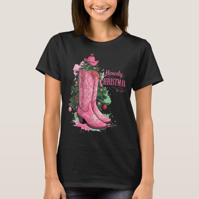 Western , Howdy Christmas And Tree, Nk Cowboy Boot T-Shirt (Vorderseite)