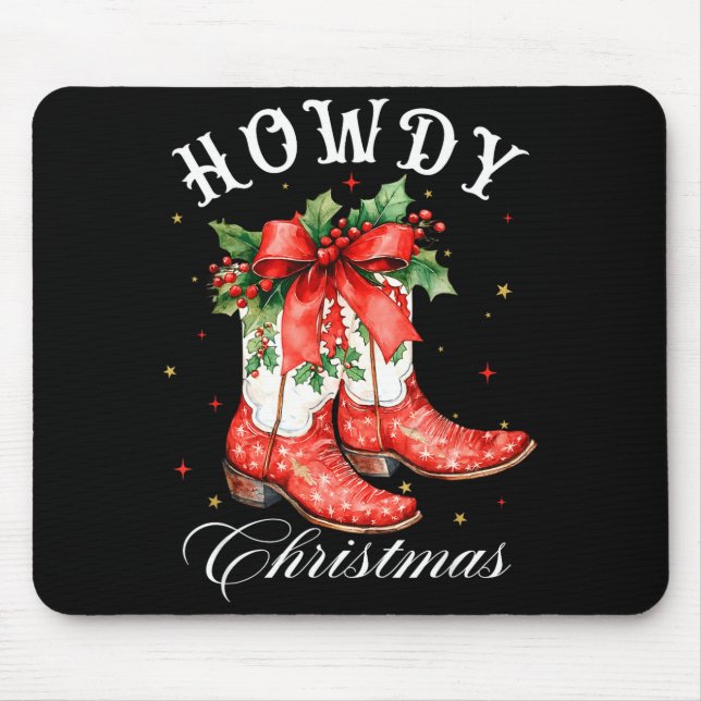 Western Howdy Christmas Cowgirl Boot Coquette Bow  Mousepad (Vorne)