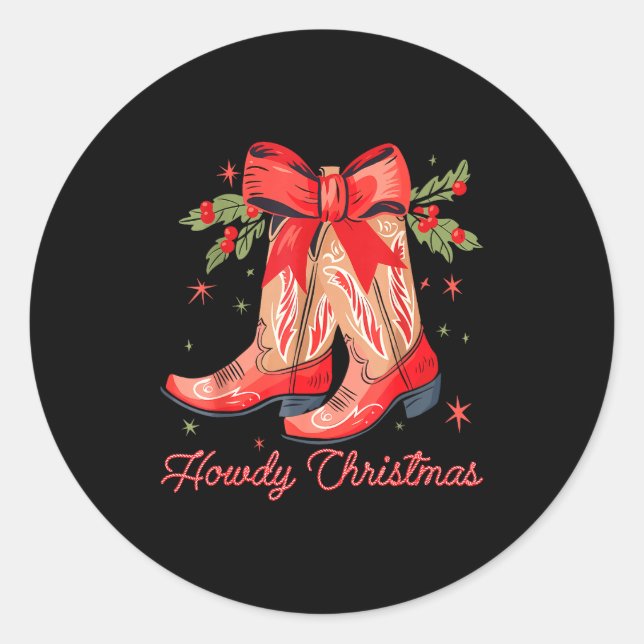 Western Howdy Christmas Cowgirl Boot Coquette Bow  Runder Aufkleber (Vorderseite)