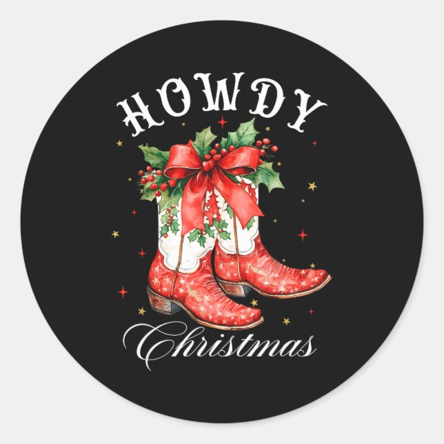 Western Howdy Christmas Cowgirl Boot Coquette Bow  Runder Aufkleber (Vorderseite)