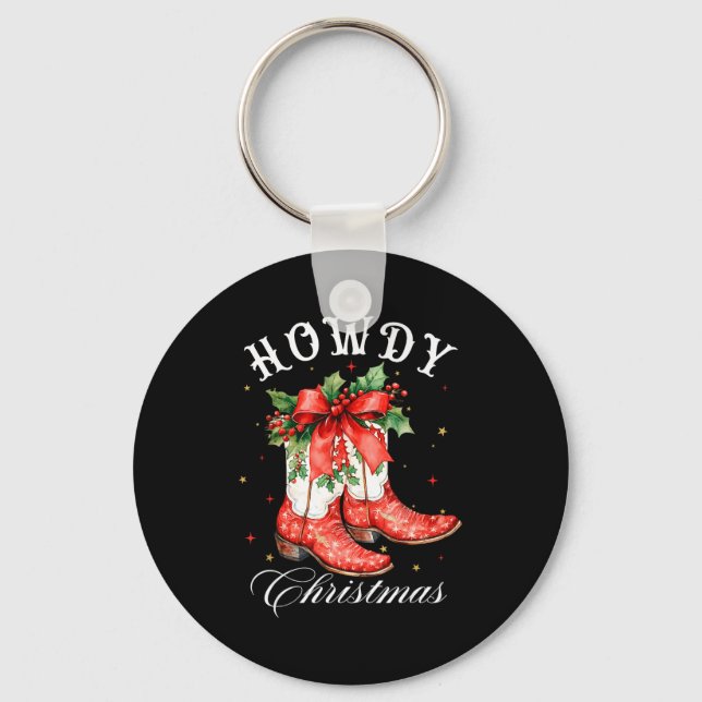 Western Howdy Christmas Cowgirl Boot Coquette Bow  Schlüsselanhänger (Vorderseite)