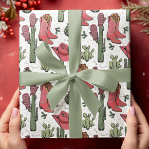 Western Howdy Weihnachts-Cowgirl Geschenkpapier