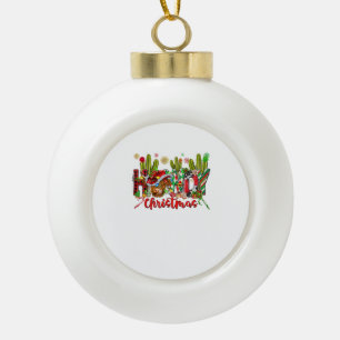 Western Howdy Weihnachtskuh Cowboy-Hut und Kaktus Keramik Kugel-Ornament