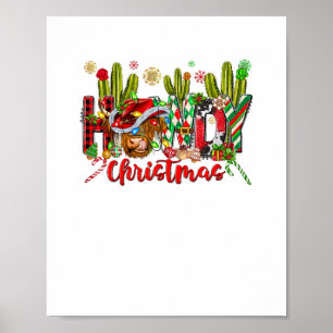 Western Howdy Weihnachtskuh Cowboy-Hut und Kaktus Poster