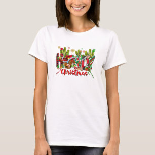 Western Howdy Weihnachtskuh Cowboy-Hut und Kaktus T-Shirt