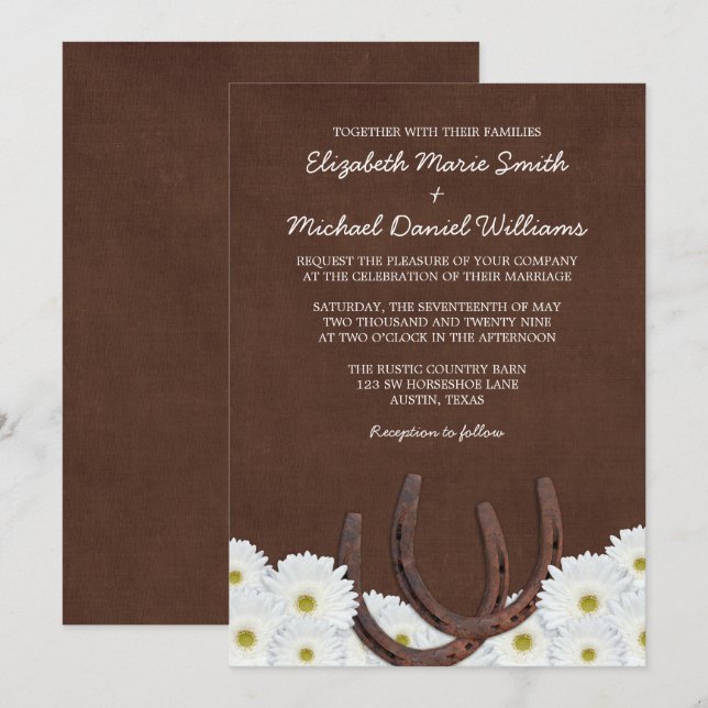 Western-Hufeisen und Hochzeiten Einladung (Vorne/Hinten)