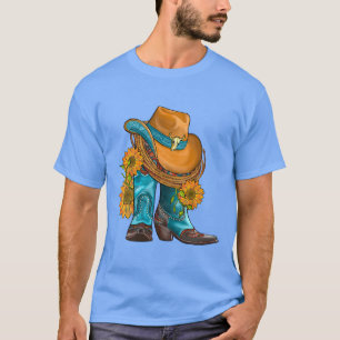 Western-Hut und Cowboystiefel mit Sonnenblumen T-Shirt