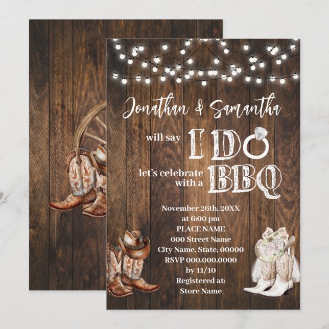 Western I GRILLEN Country Couples Dusche Einladung (Vorne/Hinten)