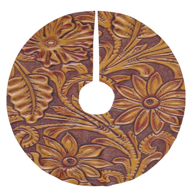 Western-Imitat bearbeiteter lederner Druck Brown 2 Polyester Weihnachtsbaumdecke (Vorderseite)