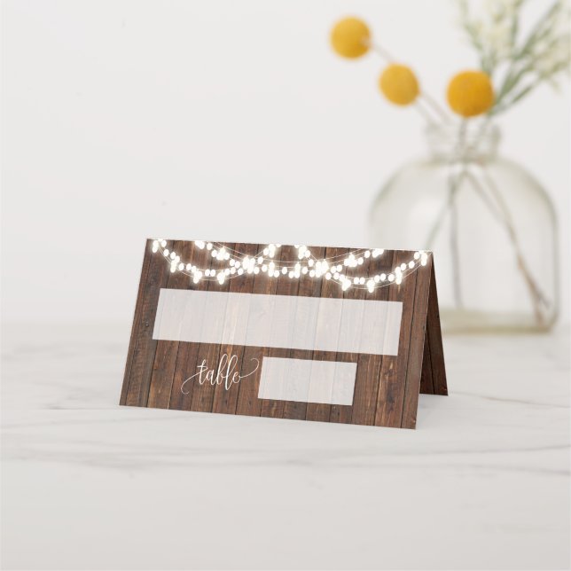 Western Imitate Holzdusche Hochzeitssitze geklappt Platzkarte (Vorderseite)