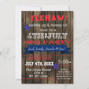 Western Juillet 4 BBQ Fête de fêtes Invitation