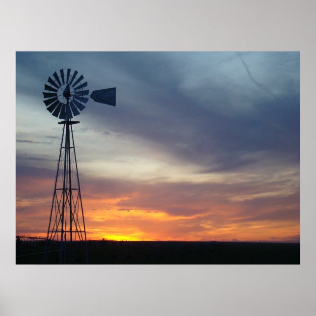 Western Kansas Sunset und Windmill Poster (Vorne)