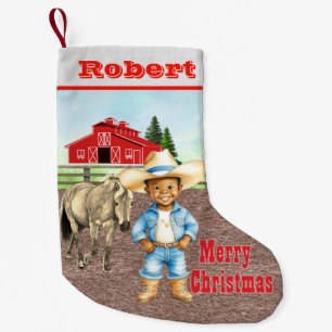 Western Kleiner Cowboy mit Pferd und Stall Weihnachtsstrumpf
