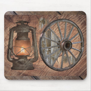 Western-Kohleöllampe und Wagenrad Mousepad