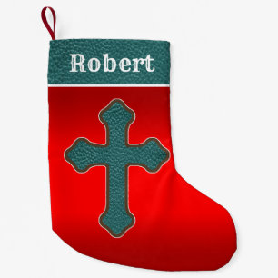 Western Kreuz Aquamarine Imitate Leder auf rotem H Kleiner Weihnachtsstrumpf