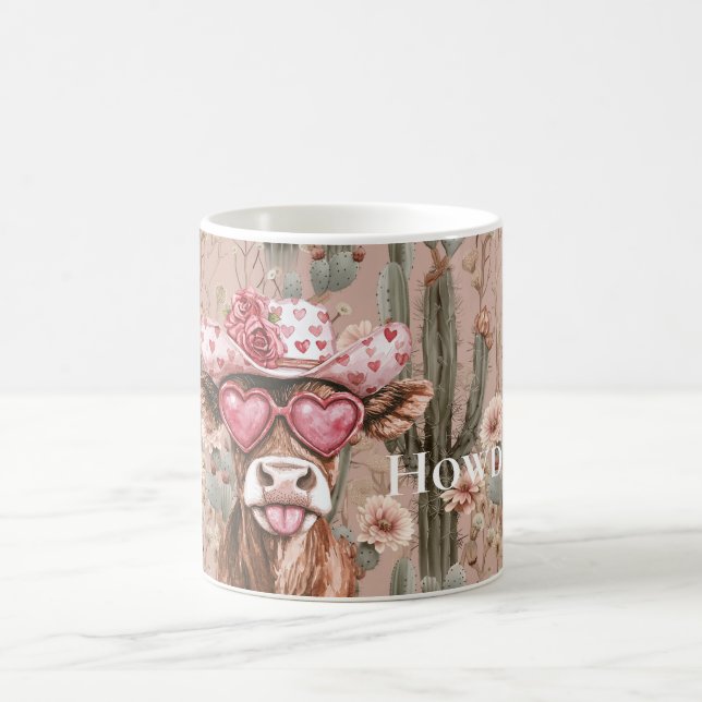 Western Kuh Rosa Herzsonnenbrille Kaktus Blütenblä Kaffeetasse (Mittel)