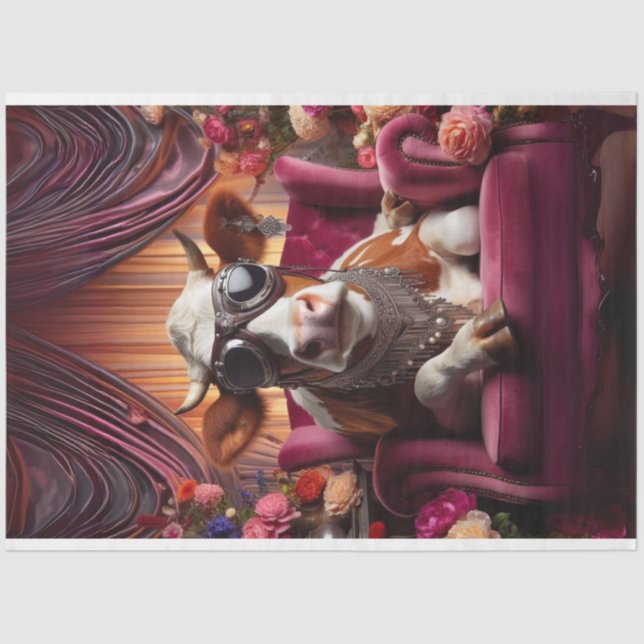 Western Kuh sitzt rosa Stuhl Decoupage Seidenpapier (Vorderseite)