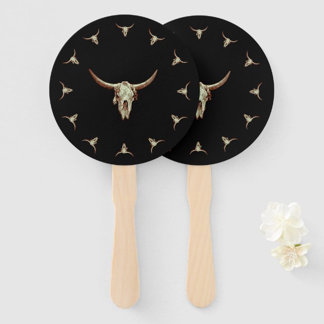Western Kuh Skull Black Brown Land Rustikaler Stil Fächer (Vorne und Hinten)