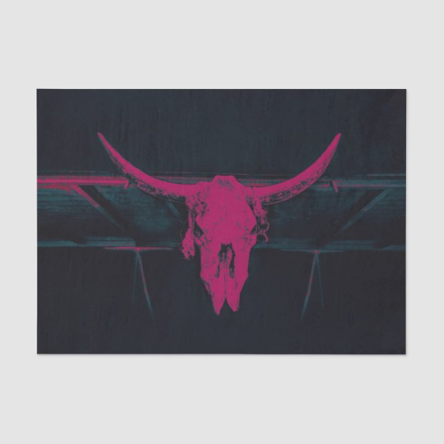 Western Kuh Skull Fuchsia Pink Gray Grunge Textur Seidenpapier (Vorderseite)