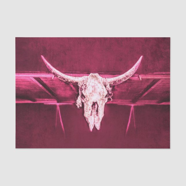 Western Kuh Skull Red White Grunge Textur Seidenpapier (Vorderseite)